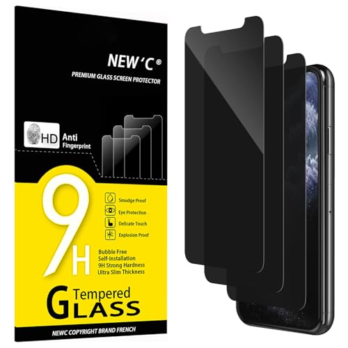 NEW'C 3 peças, protetor de ecrã privacidade para iPhone 11 Pro, iPhone X, iPhone XS (5,8 polegadas), ângulo de privacidade de 28 graus, dureza ultra duradoura de 9H, sem bolhas