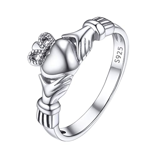 PROSILVER Anéis de prata de lei nó celta/nó Claddagh para mulher, 9 opções de tamanhos, gravuras personalizadas