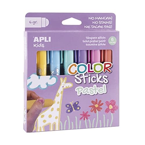 APLI Kids 18881 - Color Sticks cores pastel - Têmperas sólidas para crianças, 6 unidades.