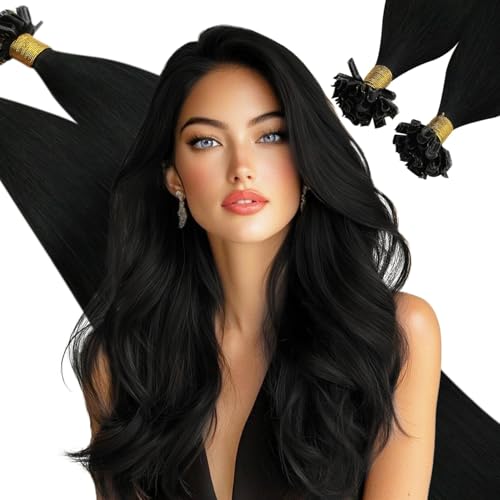 Ugeat Queratina Extensões de cabelo natural 60 cm cabelo humano natural queratina U Tip extensões de cabelo para mulheres reto 50 g/50S preto (cor 1)