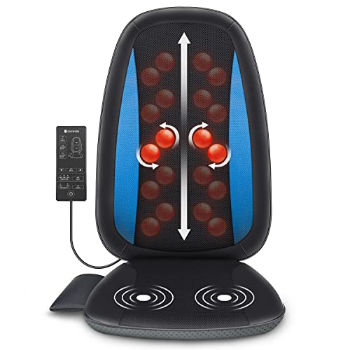 Comfier Encosto de massagem Shiatsu com calor, massajador almofada de assento com vibração, massagem profunda para todas as costas, cintura, anca e coxas em casa, escritório, presente ideal