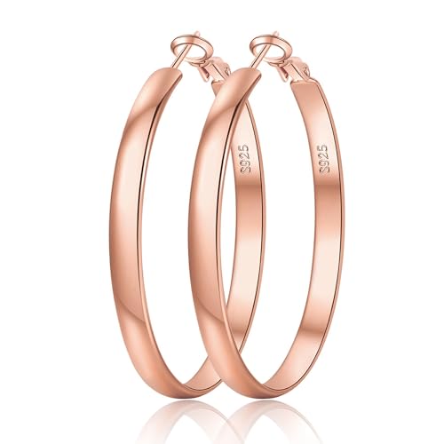 EXGOX Brincos mulher prata 5 mm largura brincos aro mulher hipoalergénicos brincos prata de lei 925 grandes brincos dourados 14 K brincos aros dourados 30/40/50/60/70 mm