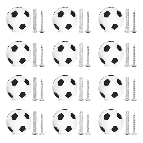 MABAHON 12 maçanetas de gaveta de baú de futebol para crianças, maçanetas de gaveta de armário, gavetas para crianças e entusiastas de desportos