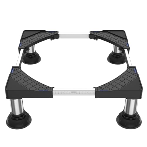 DEWEL Base de máquina de lavar, suporte para máquina de secar frigorífico com 4 pés de aço inoxidável, base elevadora máquina de lavar ajustável largura / comprimento 45 - 65 cm, altura 15 - 18 cm,