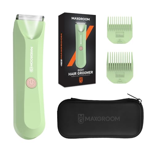 MAXGROOM Máquina de barbear corporal masculina, máquina de depilação corporal homem com luz LED, adequada para duche, para barba, axilas, peitos, pernas, genitais e outras áreas íntimas, cor verde