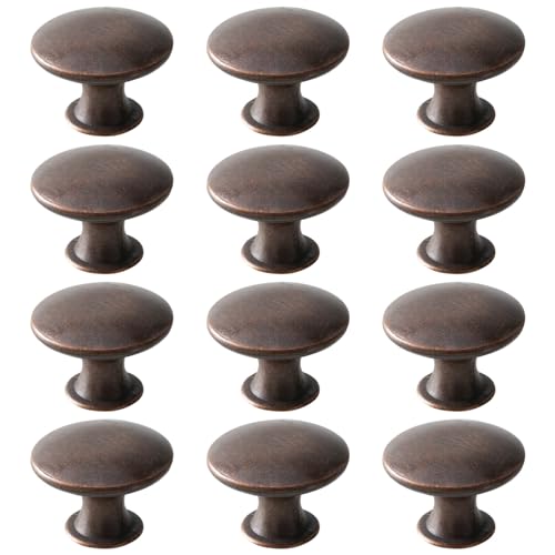 Mokife 12 maçanetas vintage para gavetas, botões de metal redondos e puxadores de móveis com parafusos, 30 x 21 mm para armário confortável, cobre