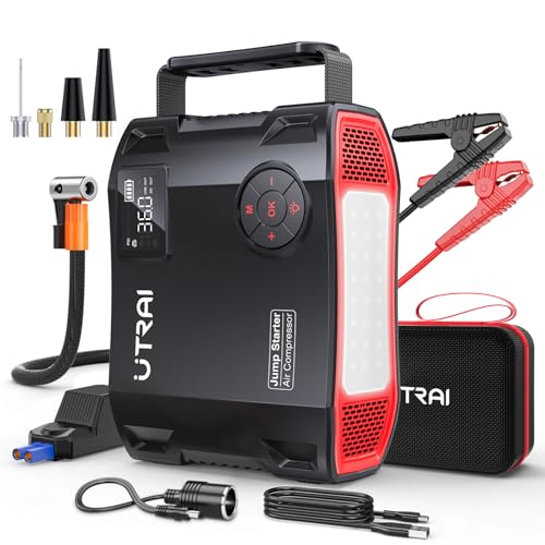 6000A 27000 mAh Iniciador de baterias de carro com compressor de ar/18 W carregamento rápido/luz LED de 1600 lúmens/160 W DC out/ecrã LCD/QC3.0 (para todos os ou 12 l diesel) UTRAI JJJJ ump