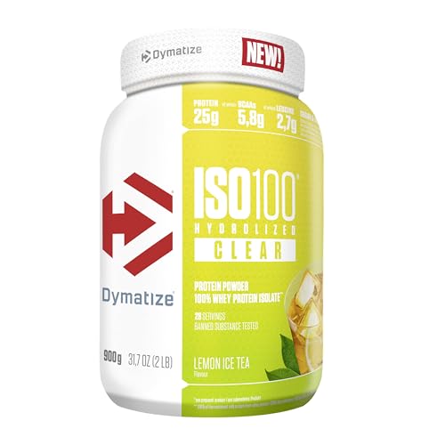 Dymatize ISO 100 Hydrolyzed Clear Lemon Ice Tea 900 g Hidrolizado de proteína de soro transparente isolado em pó