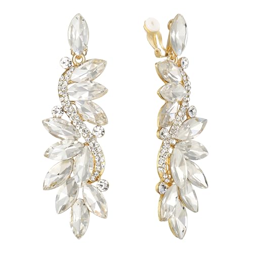 Clearine Brincos de clipe para mulher casamento moderno cristal nupcial flor romance brincos suspensos