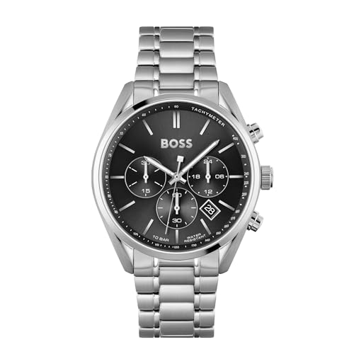 BOSS Reloj Cronógrafo de Cuarzo para Hombre 44mm Colección Champion con Pulsera de Acero Inoxidable o de Cuero, Función de Fecha, 3 Subdiales, Resistencia al Agua 10ATM
