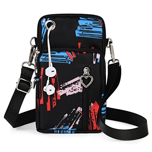 Aucuu - Bolsa de ombro pequena mulher de nylon, bolsa de telemóvel para mulher, com porta para auriculares para telemóveis e alça ajustável, guardar telemóvel de até 7"