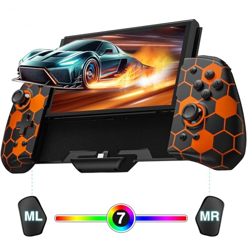 PALPOW Mando luminoso Switch – Compatible con Nintendo Switch/OLED, diseño ergonómico Luminpad, Joypad monobloque, RGB, Turbo, Mapping – Negro Panal de Abeja