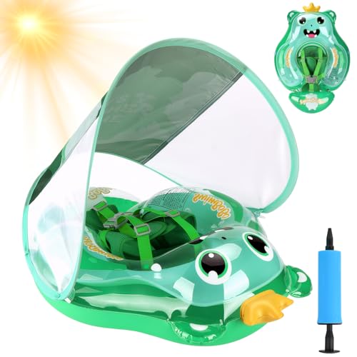 YOOHBERRYS Flutuador bebé com guarda-chuva, flutuador insuflável natação bebé, anel de natação para bebé com assento de segurança, flutuador de piscina para bebé, bebé para 3-36 meses