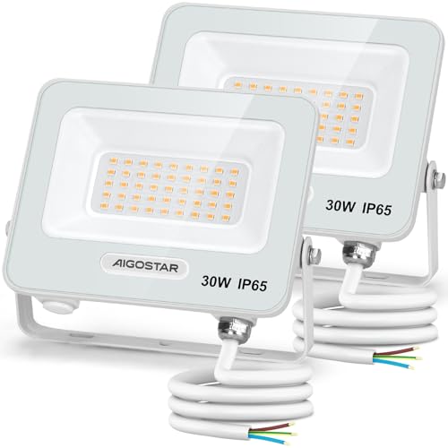 Aigostar Foco LED exterior 30 w, 2450 LM projetor de lâmpada LED, IP65 luz de segurança impermeável, natural 4000 K luzes led exterior, para jardim, pátio, garagem, embalagem de 2