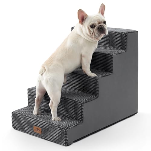 COZY KISS Escada para cães pequenos, 50 cm de largura, escada para animais de estimação para cama sofá com capa lavável, 60 cm de altura escada para gatos (cinzento claro e escuro, 75 x 50 x 60 cm, 5)