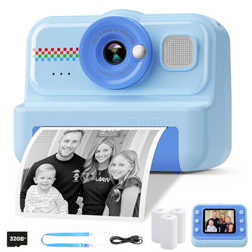 HiMont Câmara fotos infantis instantâneas, HD/1080P câmara instantânea para crianças com cartão de 32 G e papel de impressão, câmara fotos infantis divertidas presentes de brinquedo para crianças de 3