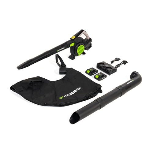 Murray Soprador e aspirador de folhas a bateria 20 V 3 em 1 MU-BAT-VB270-KIT – motor sem escova, controlo inteligente, 4 velocidades turbo saco de pó de 45 L, design de montagem rápida