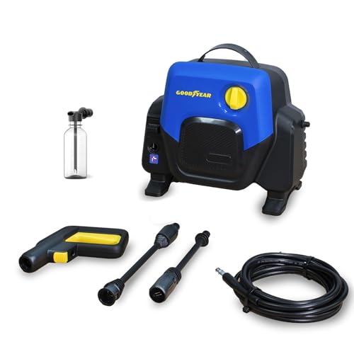Goodyear - Hidro-limpeza elétrica compacta, 100 bares, máquina de lavar a pressão portátil com liga turbo e Auto Stop, economia de água ecológica, ideal para jardim, carro e móveis de exterior