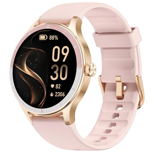 TOOBUR Relógio inteligente mulher redondo, Smartwatch desportivo/atividade/corrida/conta passos, Smart Watch compatível Android/iOS, Responder/Fazer chamadas, relógio mulher saúde, IP68 Waterproof