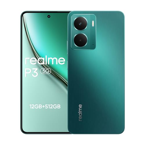 realme P3 Smartphone 5G, Snapdragon 6 Gen 4,120Hz 6,67" AMOLED ecrã, 50 MP AI câmera, 12 GB + 512 GB telemóvel, bateria 5000 mAh, Dual SIM Android 15, NFC IP69, verde, sem carregador