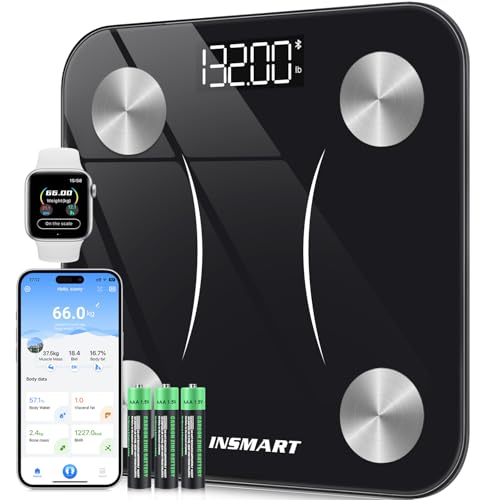 Balança de gordura corporal Bluetooth, balança de casa de banho digital com APP inteligente, 13 monitores de composição corporal, para Andriod e iOS, 180 kg preto