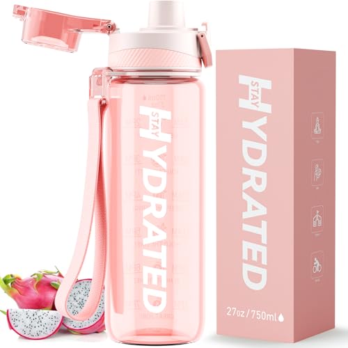 Mevoly Garrafa de água de 750 ml, garrafa de água ginásio sem BPA com marcador de tempo, garrafa de água desportiva de plástico motivacional, cantil para ginásio, colégio, bicicleta