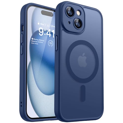CANSHN Capa magnética para iPhone 15, compatível com MagSafe, [proteção total da câmera], capa fundo mate translúcido 15,1 polegadas, azul escuro