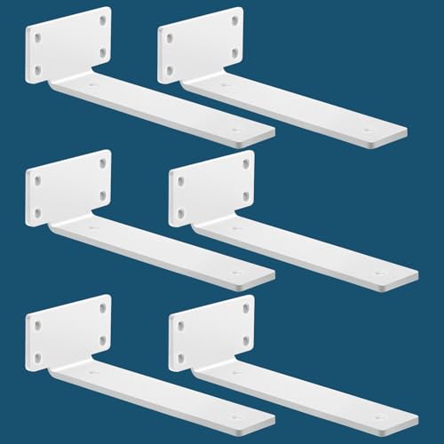 MLOQI 6 peças de quadros para estantes, suportes para prateleiras, quadros metálicos de L, espessura de 5 mm com parafusos, capacidade de carga de 50 kg (branco 25 cm)