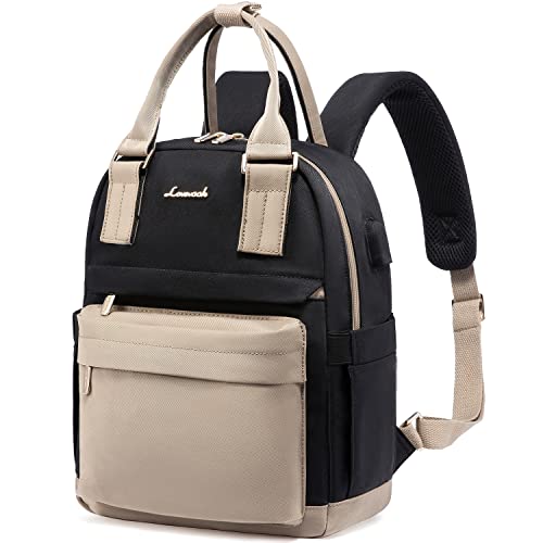 LOVEVOOK Mochila de mulher pequena, mala mochila de viagem anti-roubo com porta de carregamento USB, impermeável casual mini pack para escritório universidade compras uso diário, caqui e preto, 11