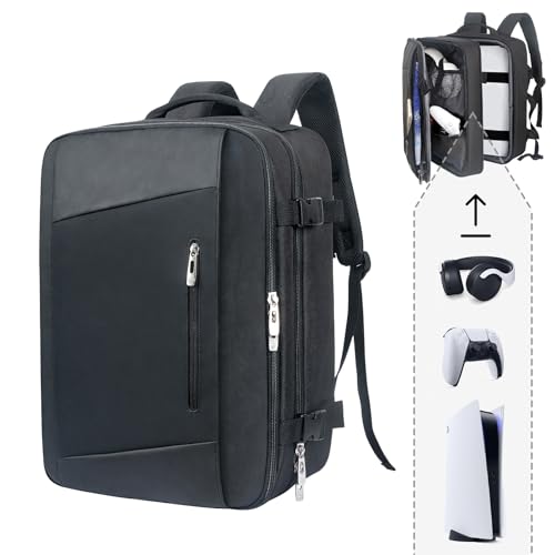 Hap Tim Mochila de viagem para consola PS5, capa acolchoada de proteção PlayStation 5, grande capacidade para portátil, controlador de PS5, auriculares, discos de jogo e acessórios, preto