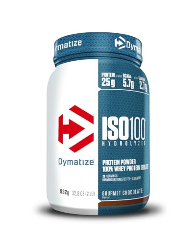Dymatize ISO 100 Hydrolyzed Gourmet Chocolate 932 g, hidrolisado de proteína de soro Whey + isolado em pó
