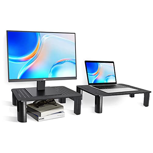 Pholiten Suporte para monitor, suporte para ecrã de metal (370 x 235 mm), altura ajustável em 3 níveis com design de ventilação, capacidade até 20 kg, monitor de elevação (embalagem de 2)
