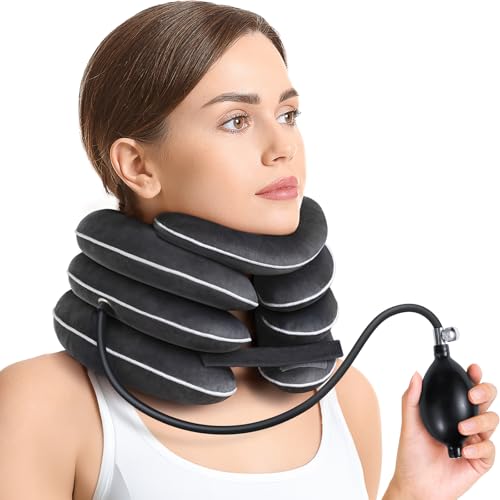 AUVON Almofada insuflável para alongamento cervical com design inovador de 3 camadas em tamanhos variáveis para descompressão, extensor cervical para alívio imediato