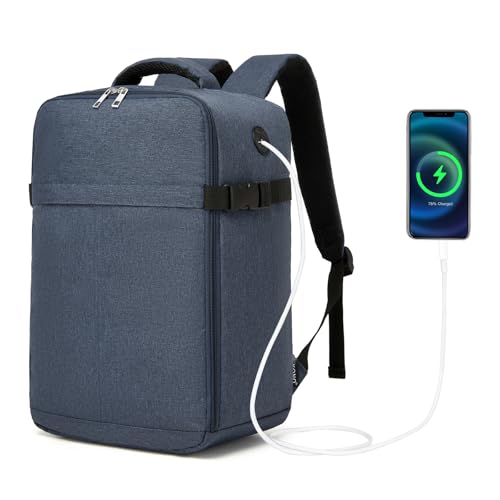 Kono Mochila viagem cabine avion 40 x 17 x 25 para Ryanair, bagagem de mão impermeável com porta USB, anti-roubo, correia para mala, mala mala mala para trabalho e universidade, homem mulher, Azul