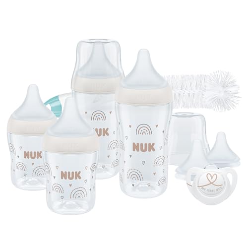Conjunto inicial de biberões Perfect Match da NUK | 0-6 meses | Adapta-se ao bebé como peito da mama, 4 biberões anticólicos, chupeta, escova e tetinas | sem BPA, Mickey Mouse da Disney, 9 unidades