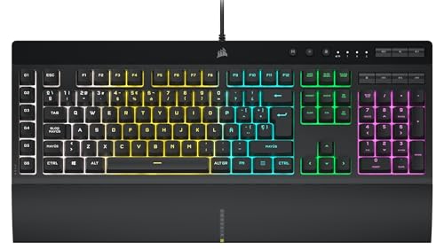 Corsair K55 RGB PRO Teclado para jogos com teclas de membrana, retroiluminação RGB dinâmica, 6 teclas macro com integração de software Elgato, resistência ao pó e aos derrames, QWERTY, preto