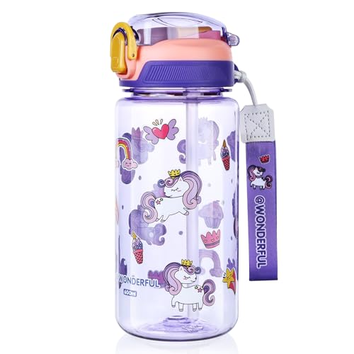 flintronic Garrafa de água infantil de 20oz/600 ml, garrafa para beber pop-up, garrafa de água para crianças para viagens escolares sem BPA, sem fugas, reutilizável (roxo)