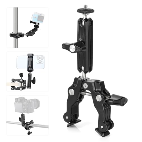 UTEBIT Braçadeiras para tesouras de caranguejo para câmara de ação com braço esférico de 360°, braço mágico, braçadeira com parafuso de 1/4" e orifício de rosca de 3/8", suporte para câmara de