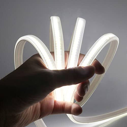 HEGEHE Flexível faixa de LED COB 220 V com interruptor ON/OFF alimentação, 288 LED/m luz de corda de alto brilho, cada corte de 50 cm, IP65 impermeável (20 m, branco frio)