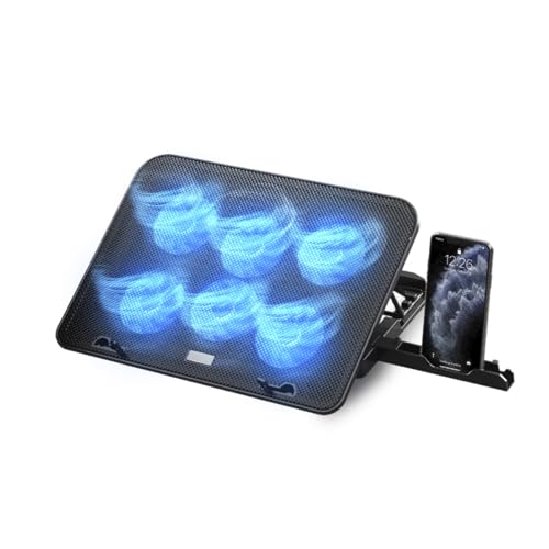 NK Base refrigeradora portátil, ventilador de computador portátil de 12 - 17 polegadas com suporte ajustável de 5 alturas, 6 ventoinhas silenciosas, 2 portas USB, refrigeração rápida, luz LED azul,