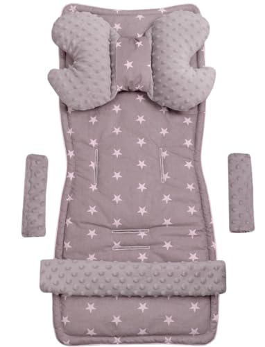 Medi Partners Capa cadeira passeio verão colchão universal carrinho bebé carro colchão com tampa saco para carrinho protetor carrinho cadeiras capas cover (Estrelas brancas sobre cinzento Minky)