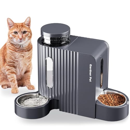 Gardner Pet 2 em 1 Alimentador de gato automático (3 L*2), dispensador de comida e água, bebé cão com tigela de aço inoxidável, dispensador de comida gatos gravidade, comedor automático sem BPA