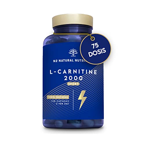 L CARNITINA 100% natural 2000 mg, queima gorduras potente para emagrecimento, 150 cápsulas 75 dias, pré Workout Gym, melhora a energia, resistência e desempenho. Sem açucar. N2 Nutrição natural