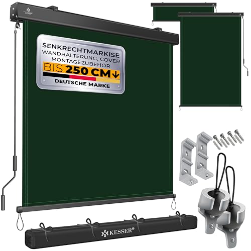 KESSER® Toldo vertical de 140 x 250 cm, com mecanismo de manivela, inclui kit de montagem e cobertura, proteção solar com manivela para varanda e terraço