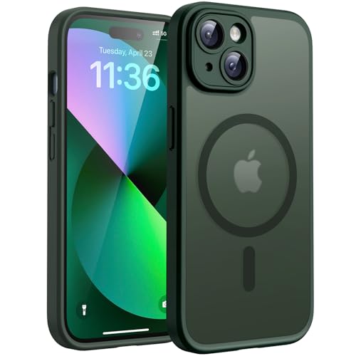 TOCOL Capa para iPhone 13, capa magnética para iPhone 13 6,1 polegadas [proteção lente câmera] [proteção militar] translúcida mate traseira, verde alpino