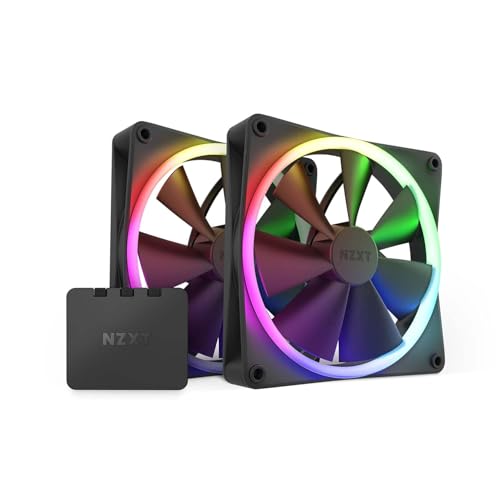 NZXT F140 RGB Fans - RF-R14DF-B1 - Personalização avançada de iluminação RGB - arrefecimento silencioso como um sussurro - duplo (ventilador e controlador RGB incluídos), ventilador de 140 mm, preto