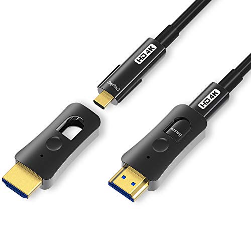 YIWENTEC Cabo de fibra HDMI 4k@60Hz HDCP2.2 4:4:4 de alta velocidade 18Gbps HDR 3D 4K2K HDMI cabo de fibra com tipo micro HDMI Pull (20 M, 4K)