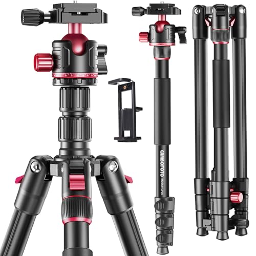 CAMBOFOTO Tripé fotográfico profissional de 173 cm, tripé portátil 173 cm/monopé 180 cm, bola de 360 °, tripé de alumínio com suporte para iPad e bolsa de transporte