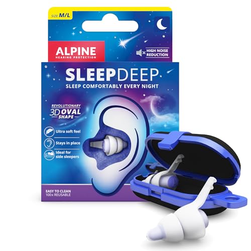 Alpine SleepDeep Tampões de ouvido para dormir, M/L (1 par), tampões anti-ruído 3D com gel supressor de ruído, filtros macios para dormir ao lado - reduzem o ruído e o ruído