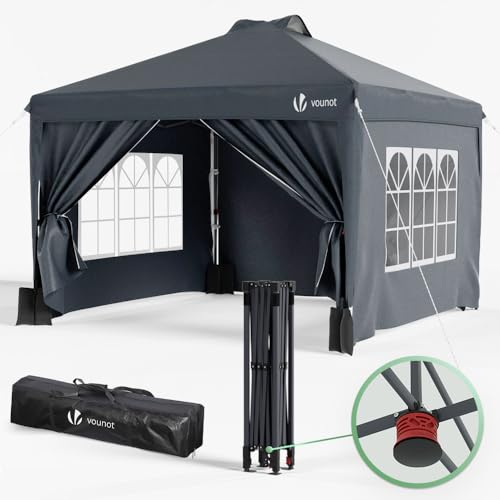 VOUNOT® Tenda dobrável Gazebo 3 x 3 m, botão central, gazebo pavilhão de jardim com paredes laterais, sacos areia e bolsa de transporte, pérgua, tenda de proteção UV para acampar festas exteriores